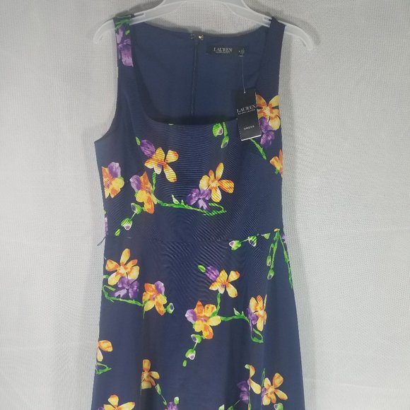 RALPH LAUREN FLORAL DRESS BLUE MULTICOLOR - SIZE 8 - MSRP $265 - NWT - Picture 1 of 7